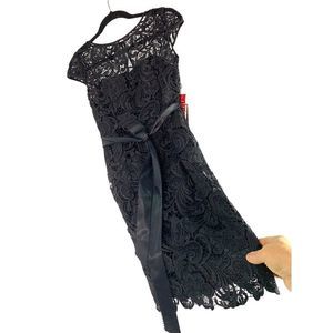 Adrianna Papell black Size 2 Lace Overlay Sheath Dress Cap Sleeve NWT 6301